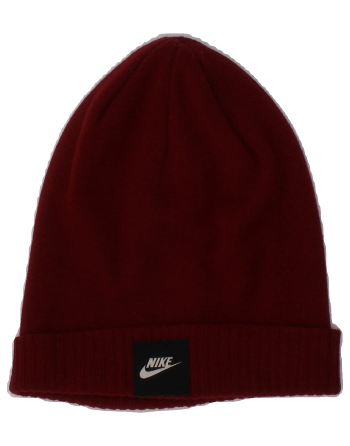 NIKE Mens Knit Beanie Hat One Size Burgundy Acrylic Vintage Nike and Second-Hand Nike from Messina Hembry 