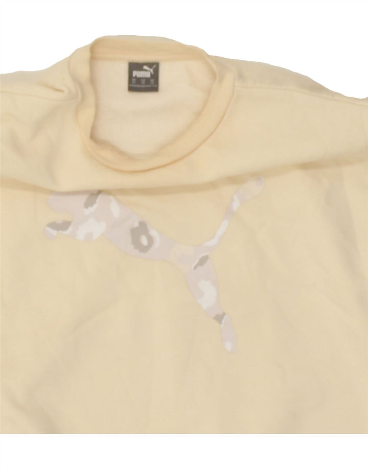PUMA Womens Graphic Sweatshirt Jumper UK 6 XS Beige Cotton | Vintage Puma | Thrift | Second-Hand Puma | Used Clothing | Messina Hembry 