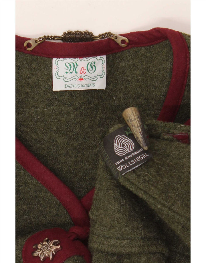 M & G Womens 3 Button Blazer Jacket UK 16 Large Khaki Wool