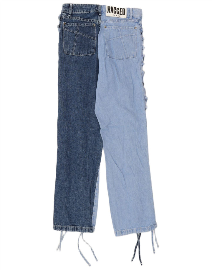 VINTAGE Womens Straight Jeans W28 L28 Blue Patchwork Cotton Retro