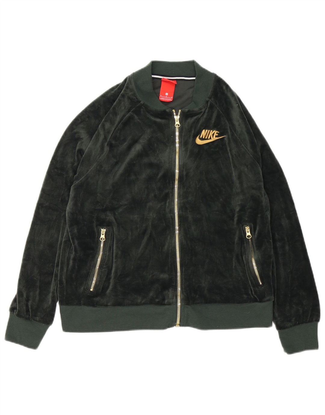 Nike Womens Velour Tracksuit Top Jacket UK 14 Medium Green Polyester