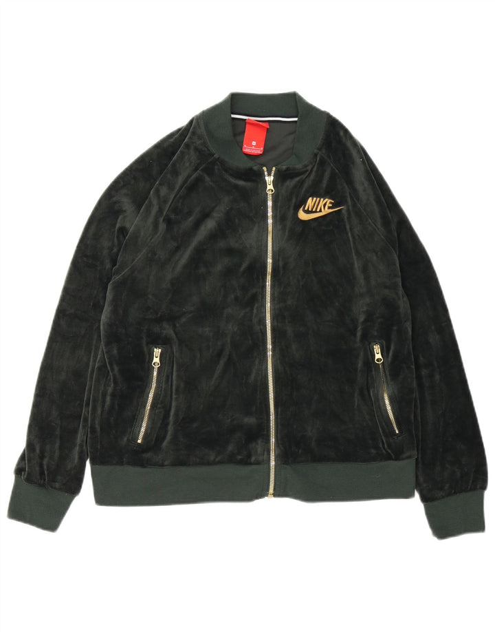 Nike Womens Velour Tracksuit Top Jacket UK 14 Medium Green Polyester