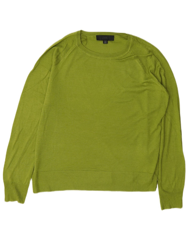Zara Dame Oversized Boat Neck Jumper Sweater UK 10 Small Green Viscose