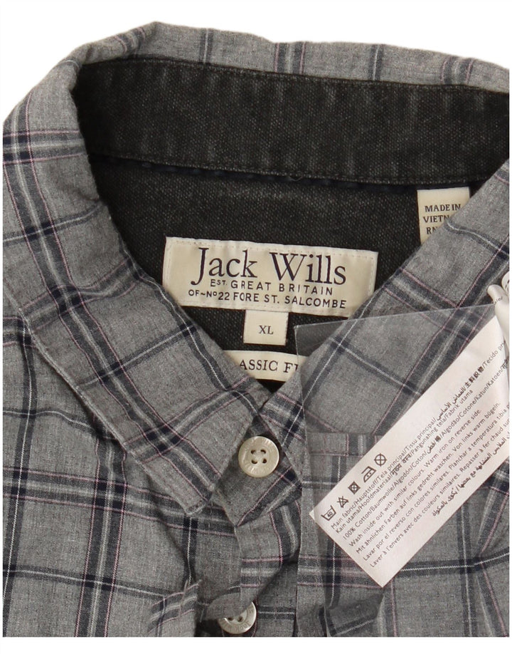 Jack Wills Mens Classic Fit Shirt XL Grey Check Cotton