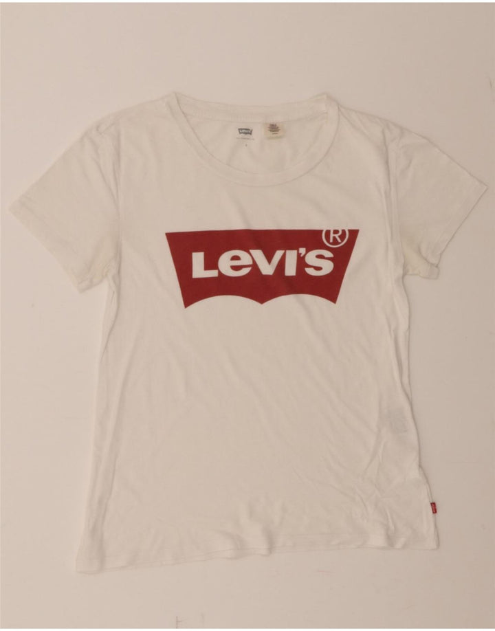 LEVI'S Womens Graphic T-Shirt Top UK 10 Small White Vintage Levi's and Second-Hand Levi's from Messina Hembry 