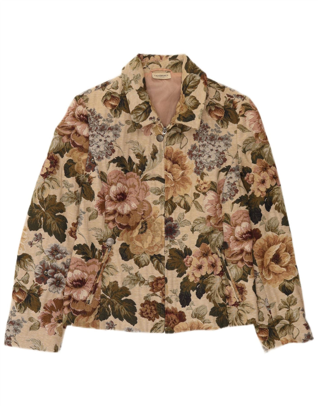 Landhaus Womens Full Zip Blazer Jacket EU 40 Medium Beige Floral Polyester