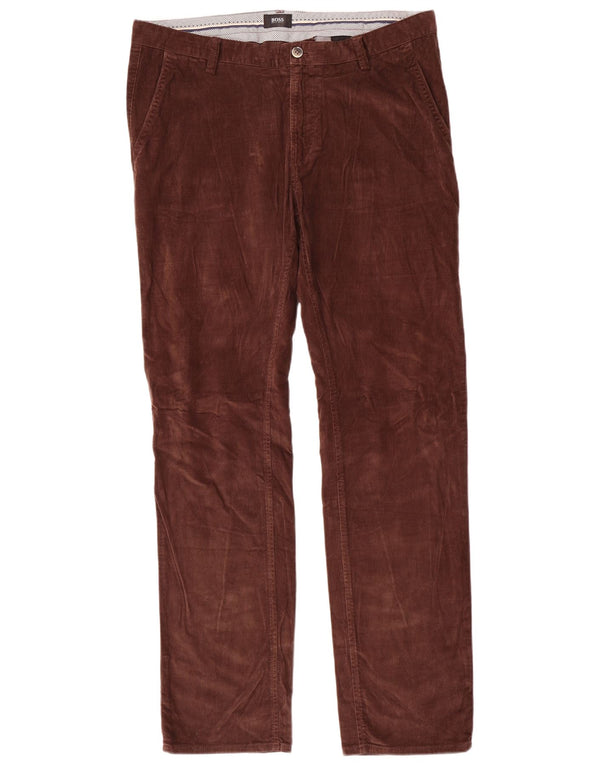 Hugo Boss Mens Straight Corduroy Trousers IT 52 XL W36 L34 Brown Cotton
