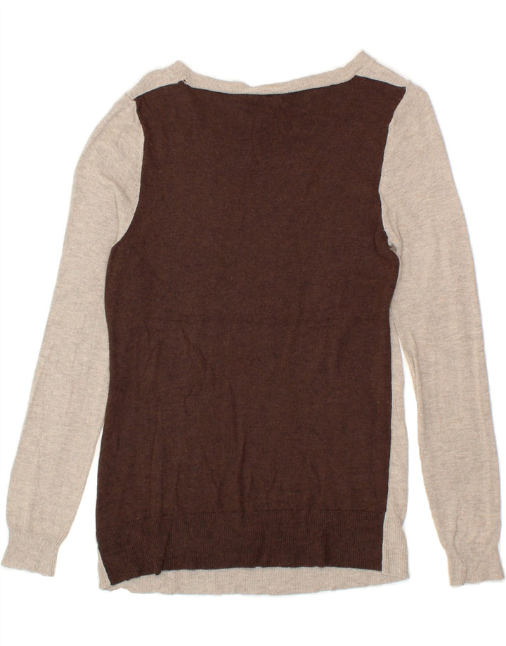 MOSSIMO Womens Boat Neck Jumper Sweater UK 12 Medium Brown Colourblock Vintage Mossimo and Second-Hand Mossimo from Messina Hembry 