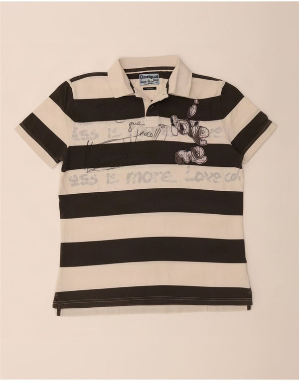 Polo grafica da uomo Desigual XL in cotone a righe bianche
