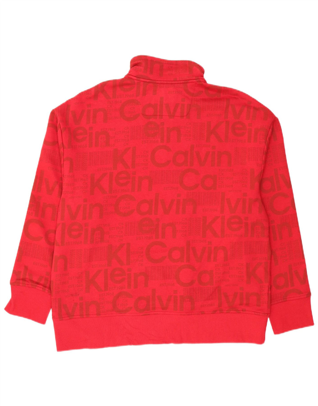 CALVIN KLEIN Mens Graphic Zip Neck Sweatshirt Jumper Medium Red Cotton