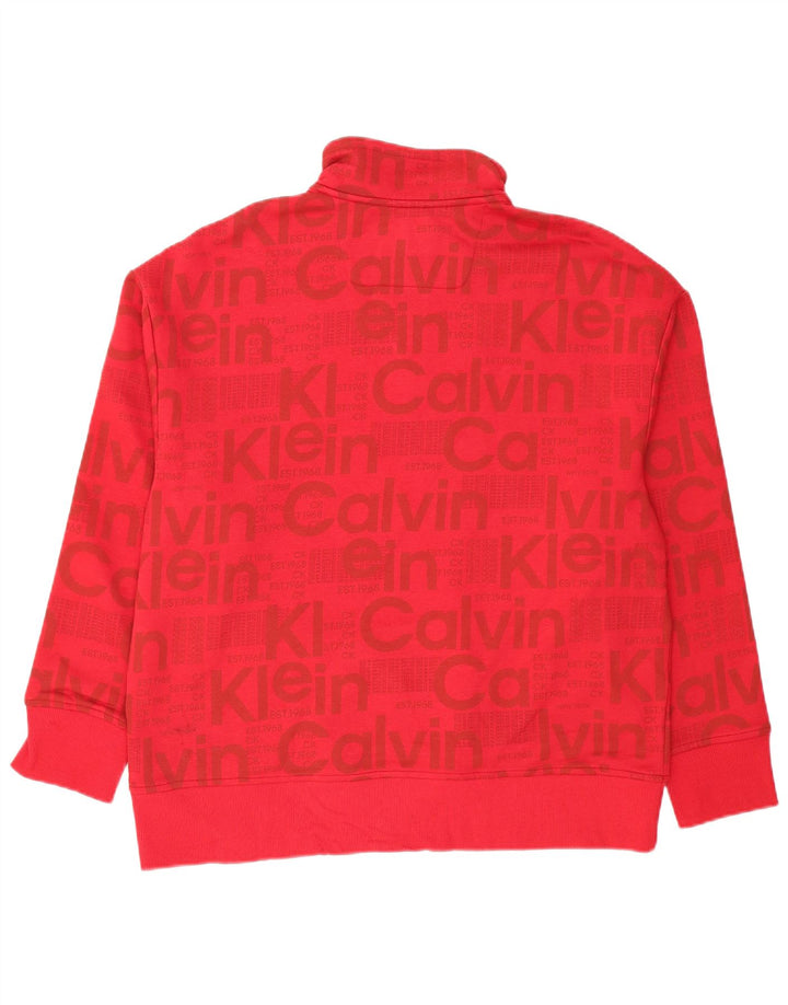 CALVIN KLEIN Mens Graphic Zip Neck Sweatshirt Jumper Medium Red Cotton