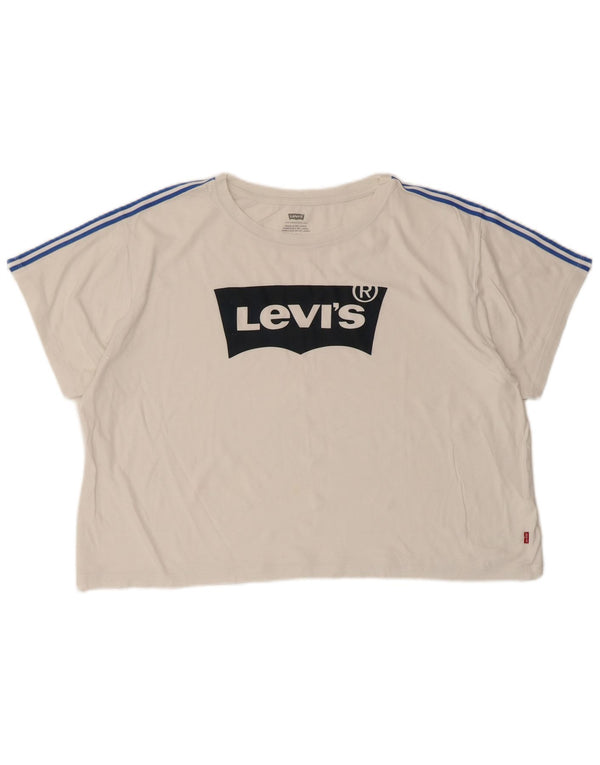 Levi's Womens Crop Oversized grafisk T-shirt top UK 14 Medium White
