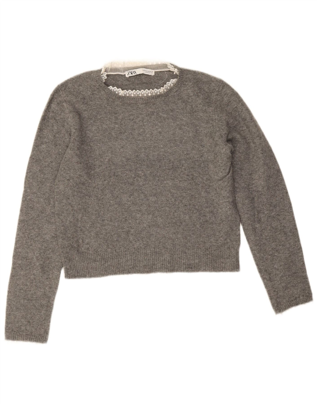 Maglione corto girocollo da donna Zara UK 14 Grigio medio