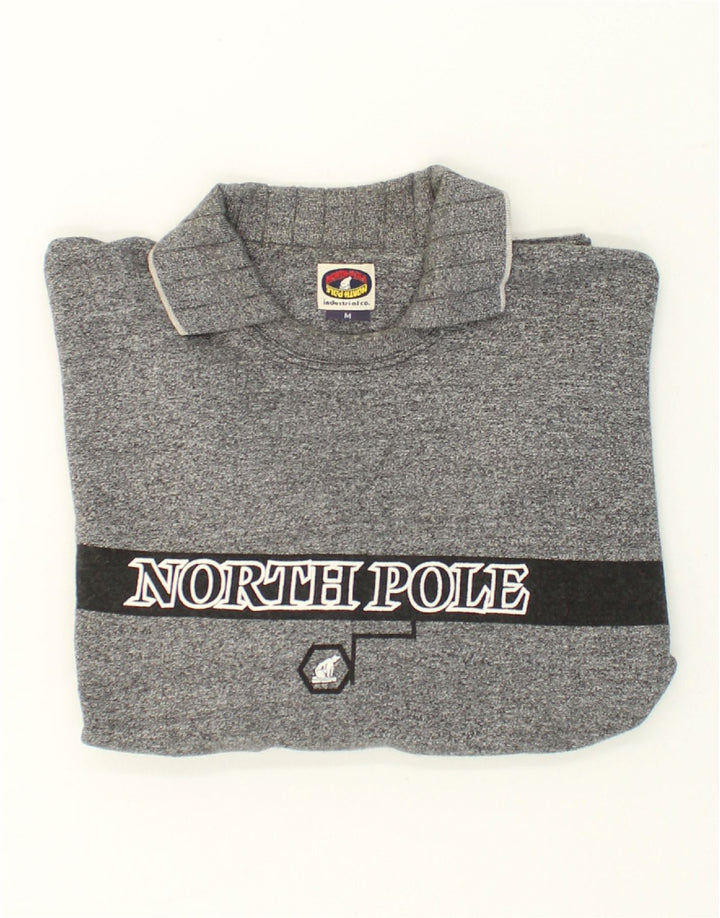 NORTH POLE Mens Vintage Graphic Polo Neck Sweatshirt Jumper Medium Grey Vintage North Pole and Second-Hand North Pole from Messina Hembry 