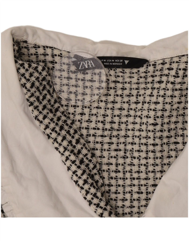 Zara Womens Crop Shirt Blouse UK 12 Medium Black Flecked
