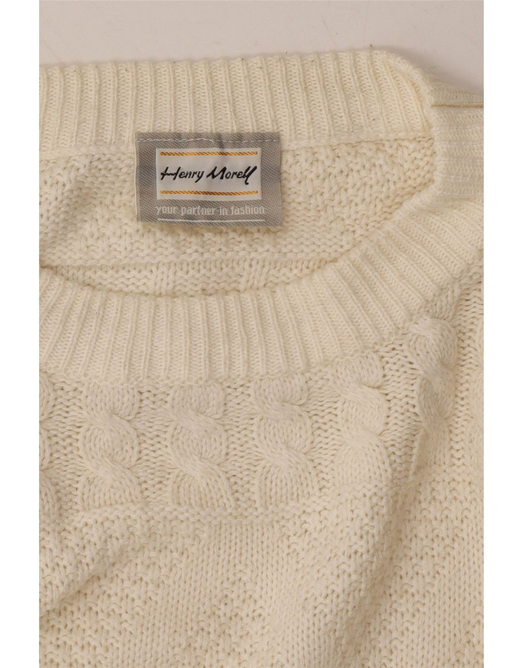 HENRY MORELL Mens Crew Neck Jumper Sweater Large Off White Vintage Henry Morell and Second-Hand Henry Morell from Messina Hembry 