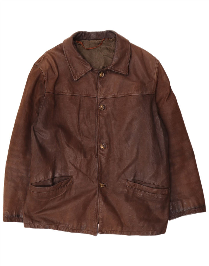 VINTAGE Mens Leather Jacket UK 40 Large Brown Leather