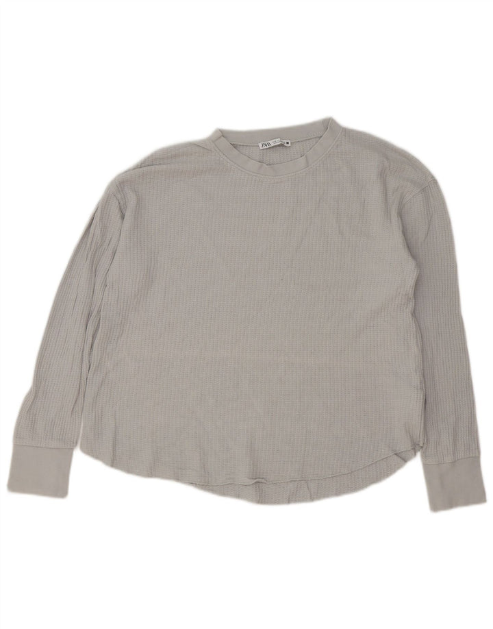 Zara Womens Oversized Top Long Sleeve UK 10 Small Grey Cotton