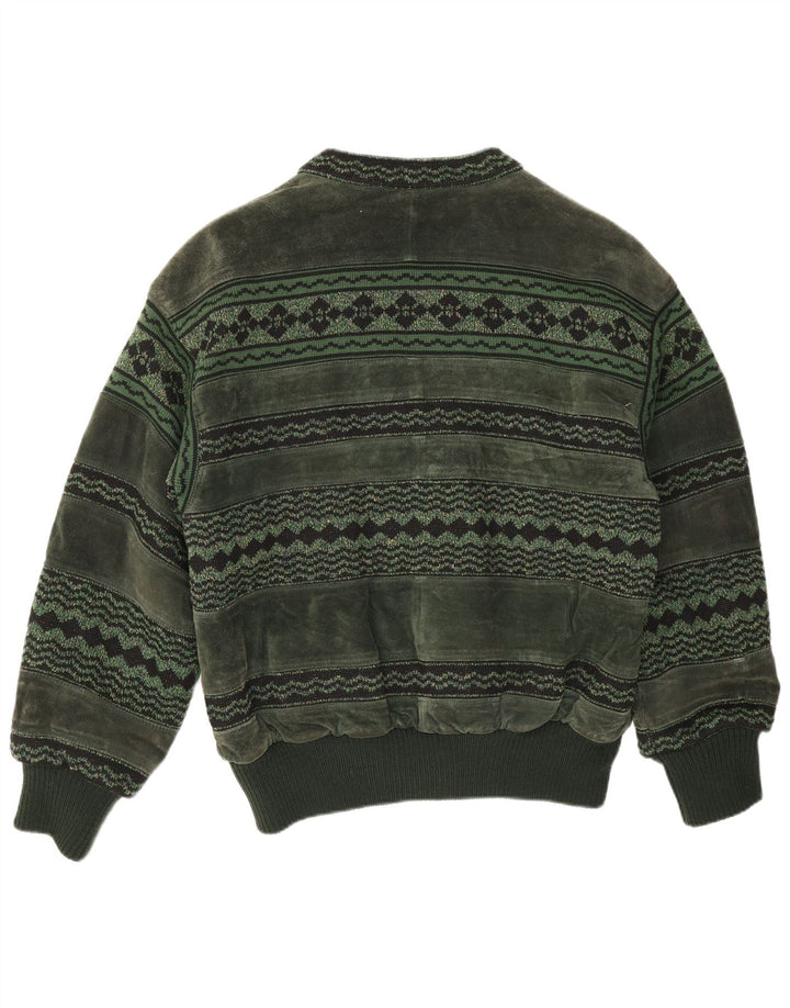 Breco's Mens Suede Bomber Jacket IT 50 Large Green Leather