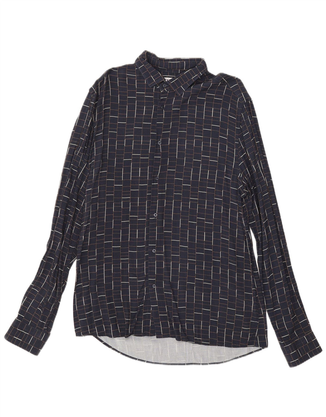 Zara Mens Slim Fit Shirt Large Navy Blue Check Viscose