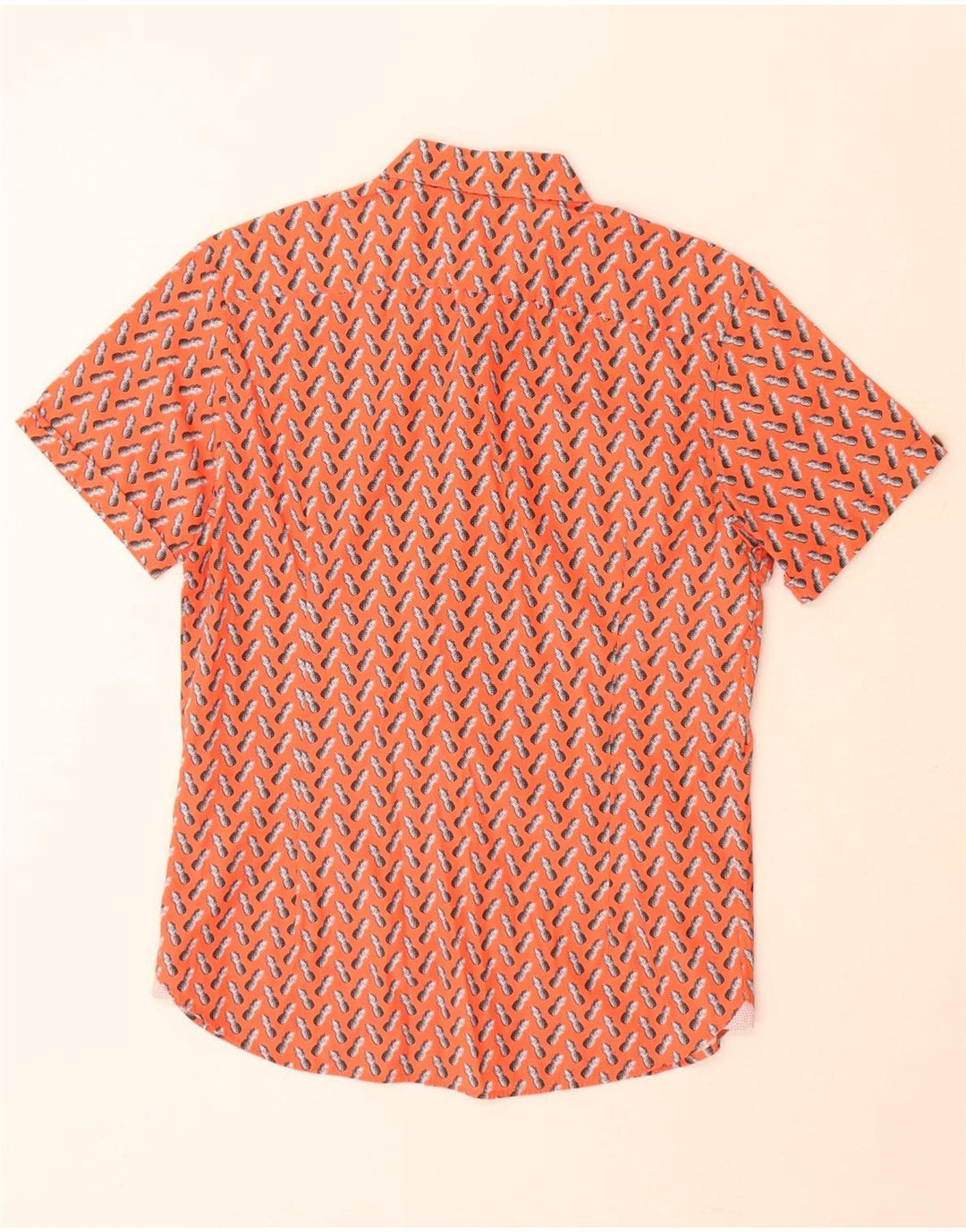 Camisa masculina Ted Baker com estampa abstrata de manga curta tamanho 3 médio laranja