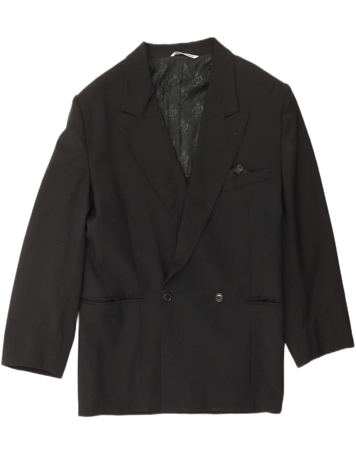 WAMPUM Mens Double Breasted Blazer Jacket UK 40 Large Black Wool Vintage Wampum and Second-Hand Wampum from Messina Hembry 