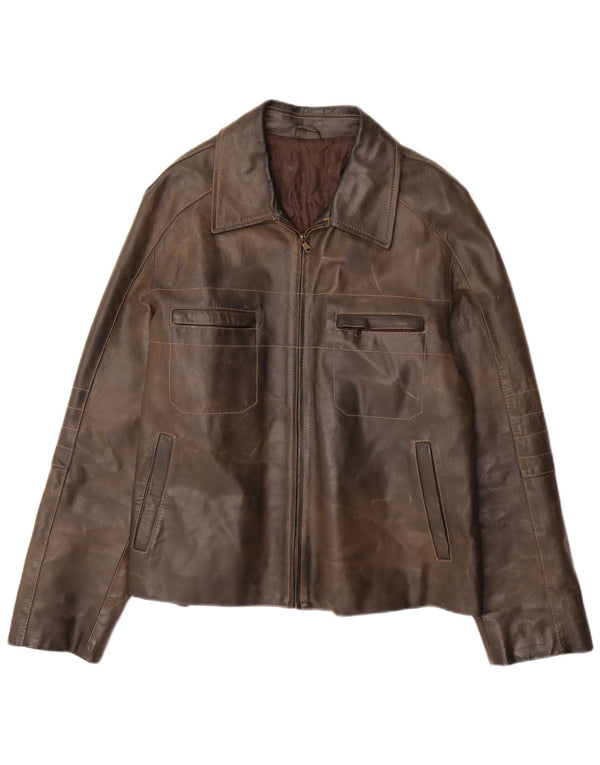 Giacca in pelle vintage da uomo UK 38 in pelle marrone medio