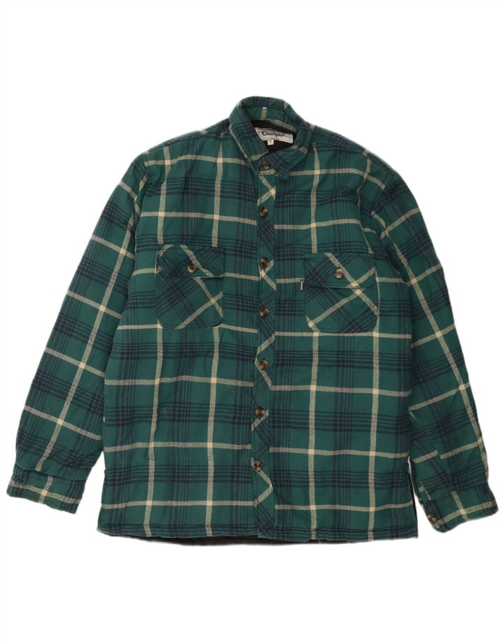 VINTAGE Mens Lumberjack Flannel Shirt Small Green Check Polyester
