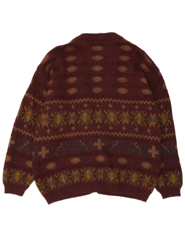 vintage Mens Cardigan Sweater IT 50 Medium Brown Fair Isle Alpaga Laine