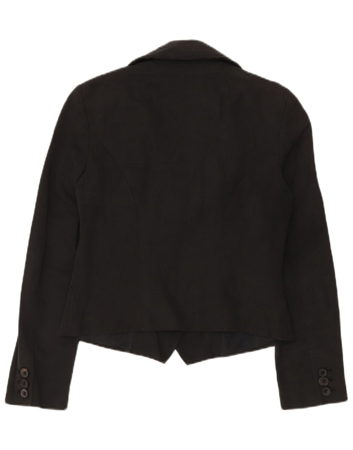All Saints Damen Crop 3 Button Blazer Jacke UK 12 Medium Black Cotton