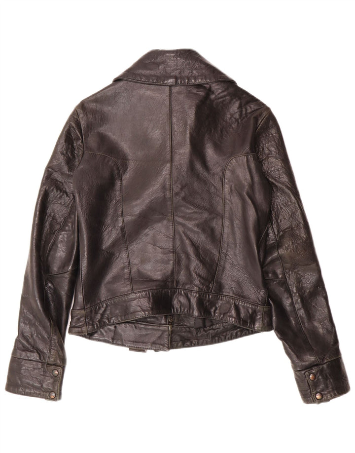 Vintage Womens Leather Jacket IT 44 Medium Black Leather Biker
