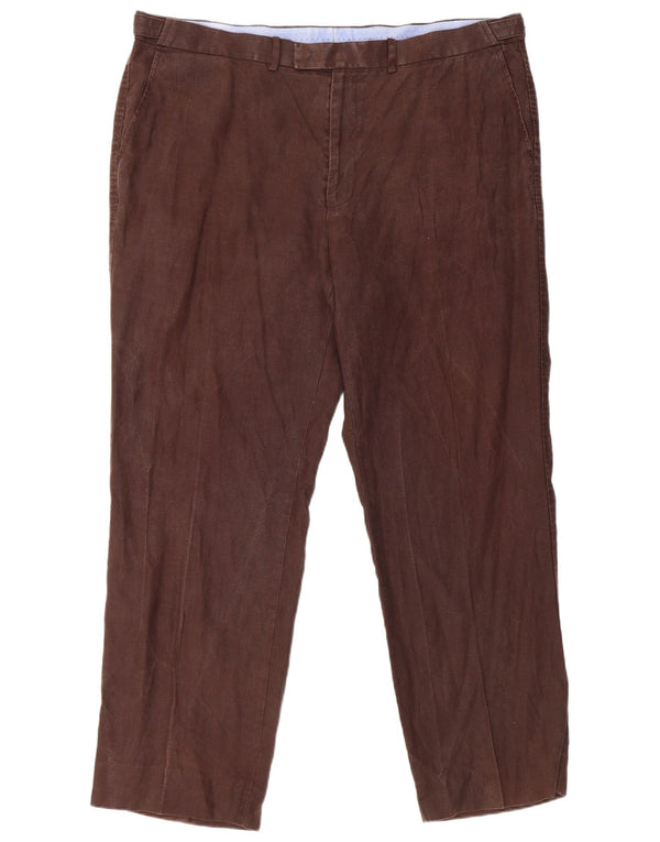 Marks & Spencer Mens Tailored Straight Suit Trousers W42 L31 Brown Linen