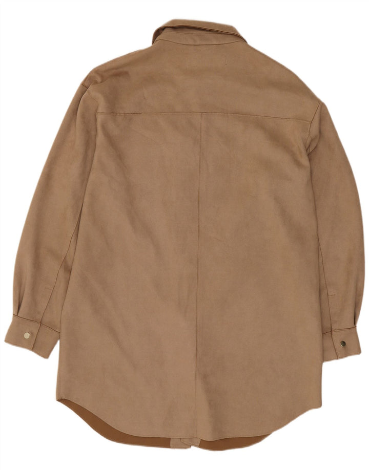 Zara Womens Oversized Shacket Shirt UK 6 XS Beige Polyester