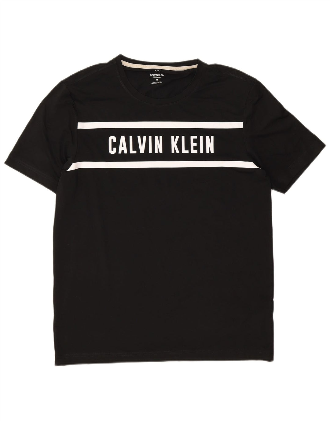 Calvin Klein Mens Graphic T-Shirt Top Medium Black Colourblock Polyester