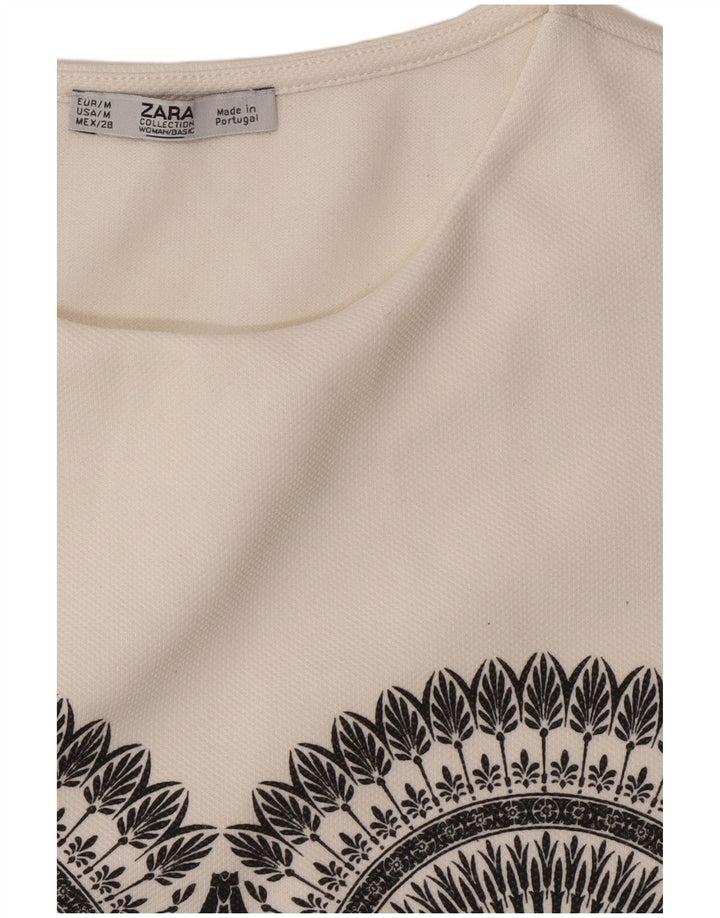 Zara Robe droite sans manches pour femme UK 12 Medium Blanc Géométrique