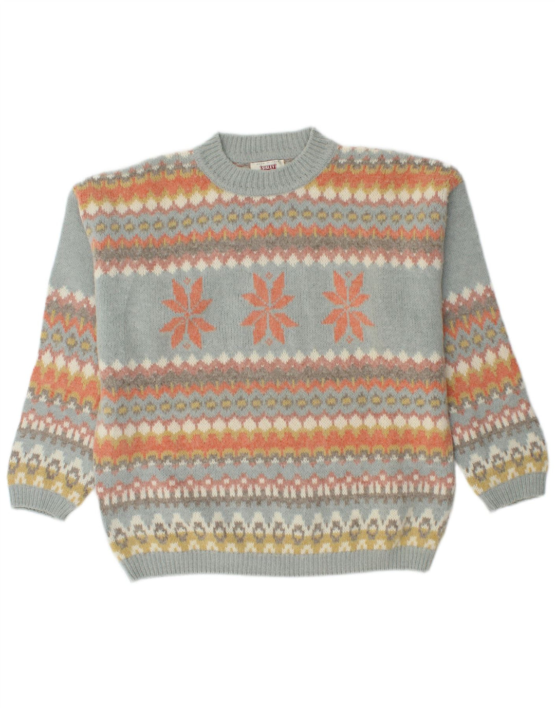 Sisley Mens Crew Neck Jumper Sweater Medium Multicoloured Fair Isle Wool
