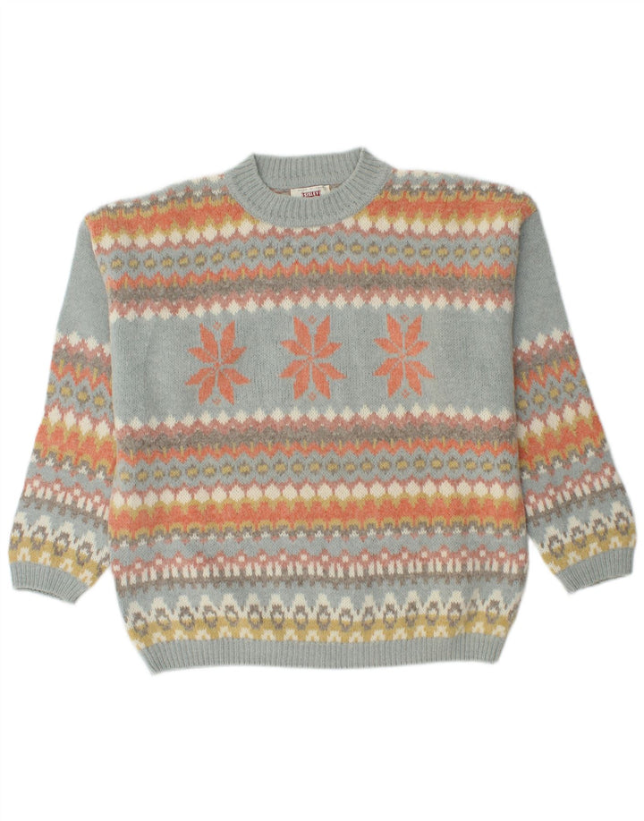 Sisley Mens Crew Neck Jumper Sweater Medium Multicoloured Fair Isle Wool