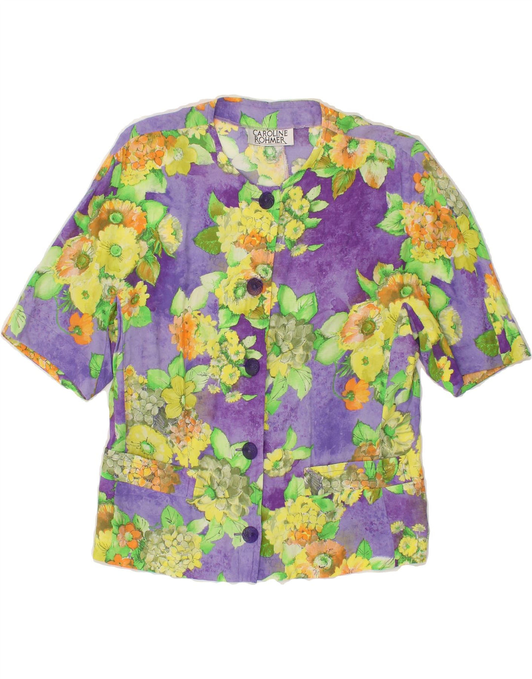 CAROLINE ROHMER Womens 5 Button Blazer Jacket UK 14 Medium Purple Floral Vintage Caroline Rohmer and Second-Hand Caroline Rohmer from Messina Hembry 