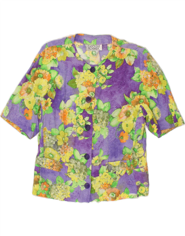 CAROLINE ROHMER Womens 5 Button Blazer Jacket UK 14 Medium Purple Floral Vintage Caroline Rohmer and Second-Hand Caroline Rohmer from Messina Hembry 
