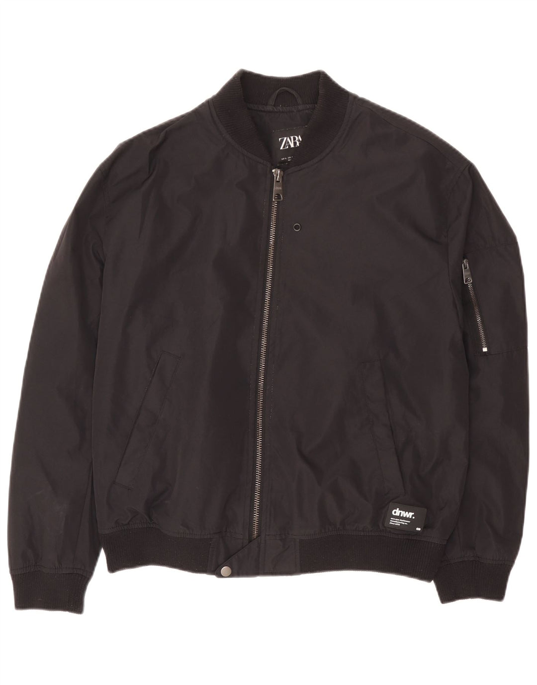 Zara Mens Bomber Jacket UK 40 Large Black Polyester