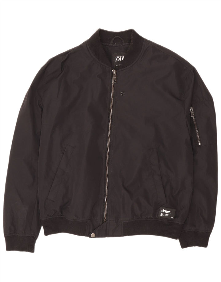 Zara Mens Bomber Jacket UK 40 Large Black Polyester