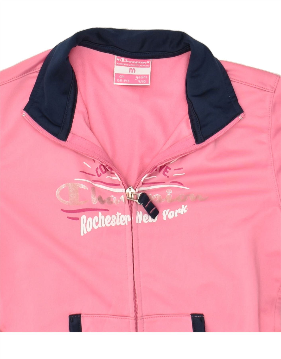 CHAMPION Girls Graphic Tracksuit Top Jacket 9-10 Years Medium  Pink | Vintage Champion | Thrift | Second-Hand Champion | Used Clothing | Messina Hembry 