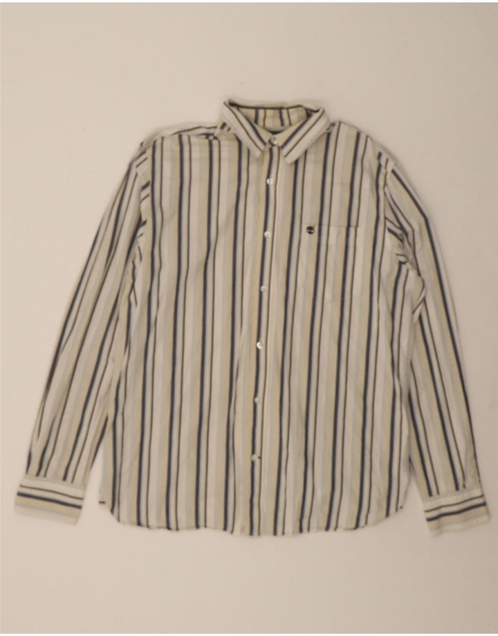 TIMBERLAND Mens Shirt Large White Striped Cotton Vintage Timberland and Second-Hand Timberland from Messina Hembry 