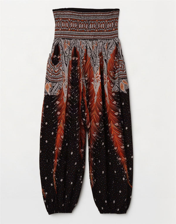 Vintage Womens High Waist Harem Trousers W28 L25 Black Floral