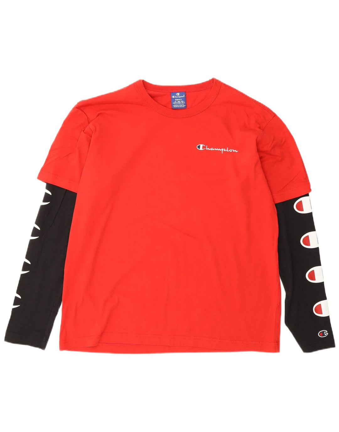 Champion Maglietta grafica da uomo a maniche lunghe a blocchi di colore rosso piccolo