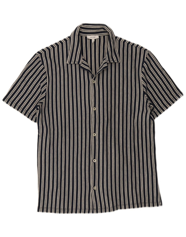 Camicia a maniche corte da uomo Reiss in cotone a righe blu navy medio
