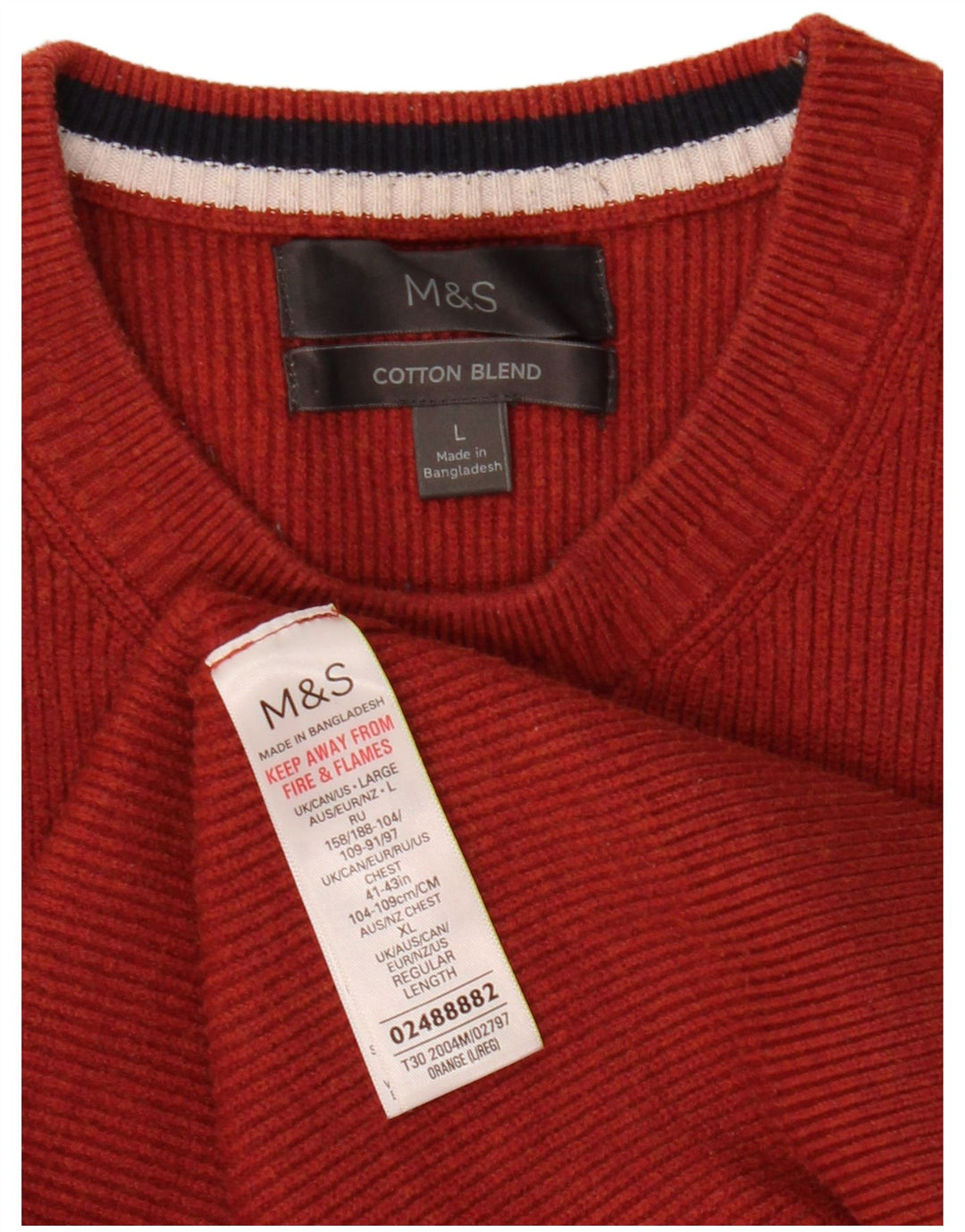 Marks & Spencer Ανδρικό πουλόβερ με λαιμόκοψη μεγάλο πορτοκαλί πολυεστέρα