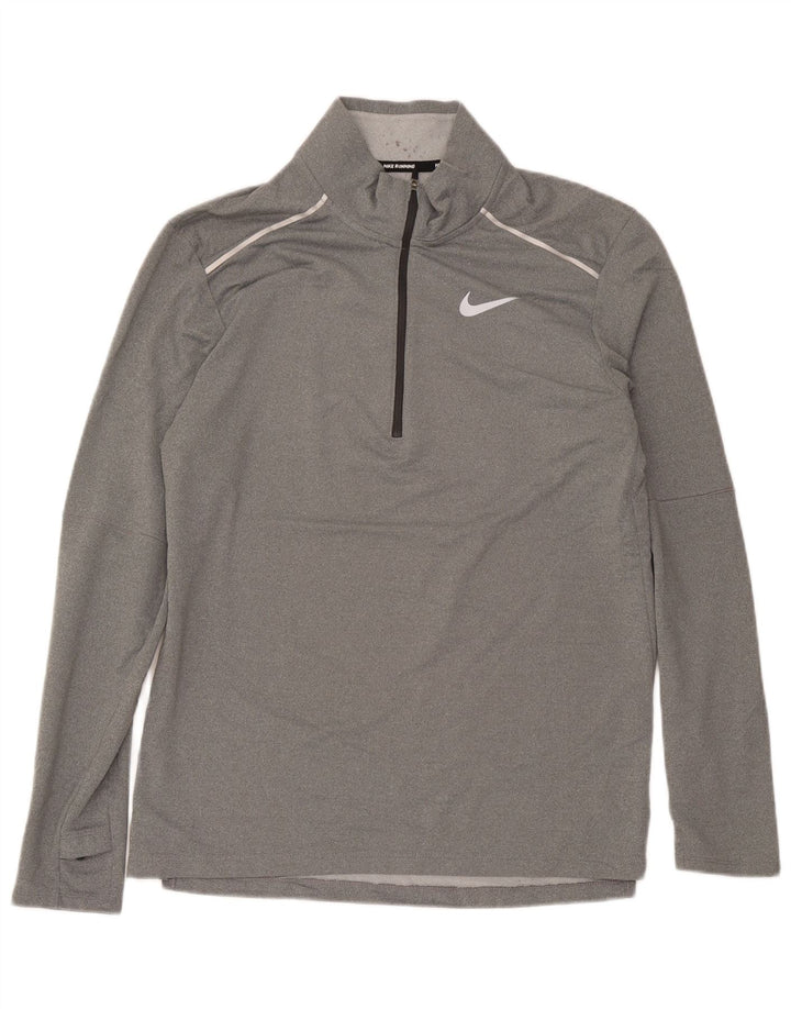 Nike Mens Dri Fit Zip Neck Top Long Sleeve Medium Grey Polyester