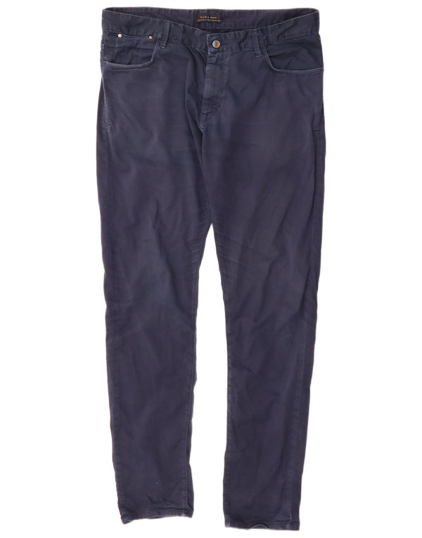 Pantaloni casual slim da uomo Zara EU 46 XL W36 L34 cotone blu navy