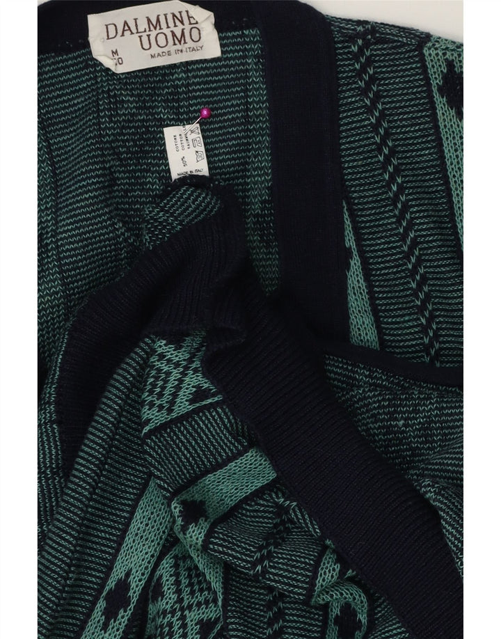 DALMINE Mens Cardigan Sweater Medium Green Geometric Cotton